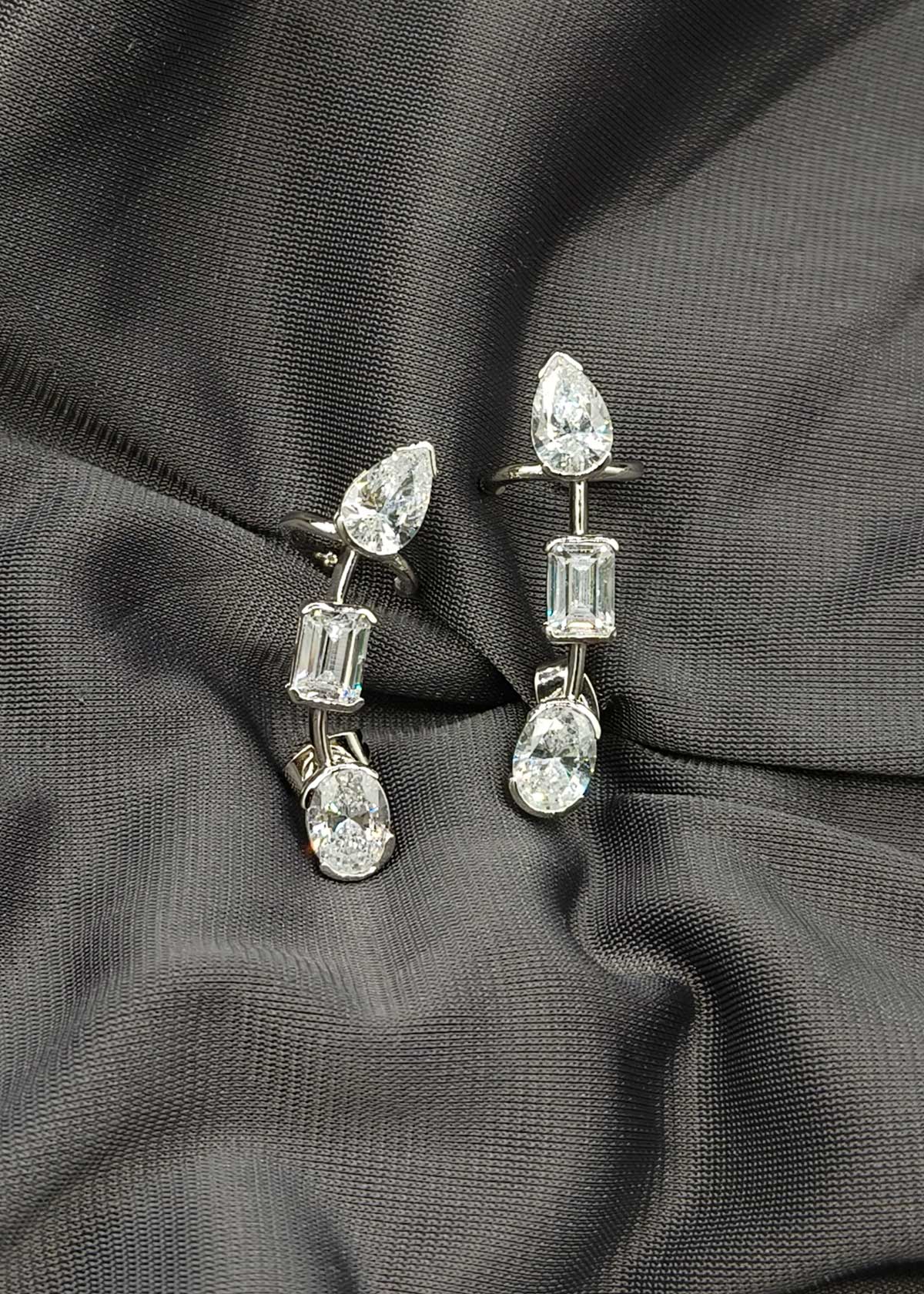 Triple Diamond Multi Cut Silver Plated Ear Cuff for Women