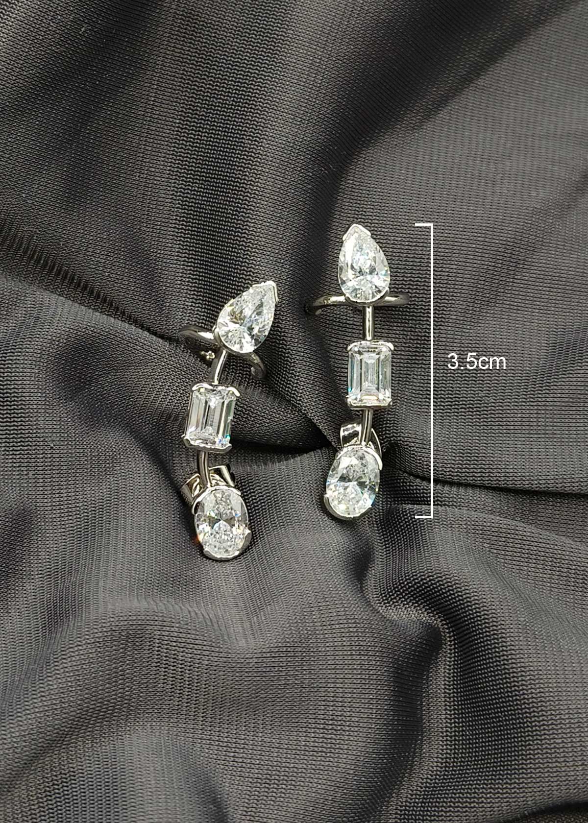 Triple Diamond Multi Cut Silver Plated Ear Cuff for Women
