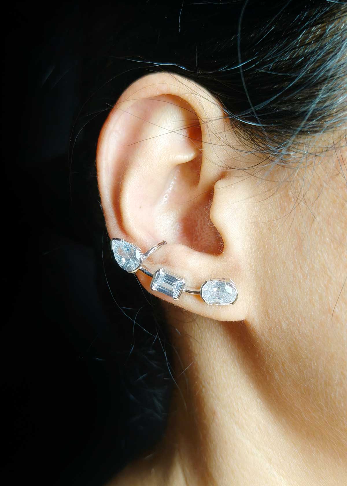 Triple Diamond Multi Cut Silver Plated Ear Cuff for Women