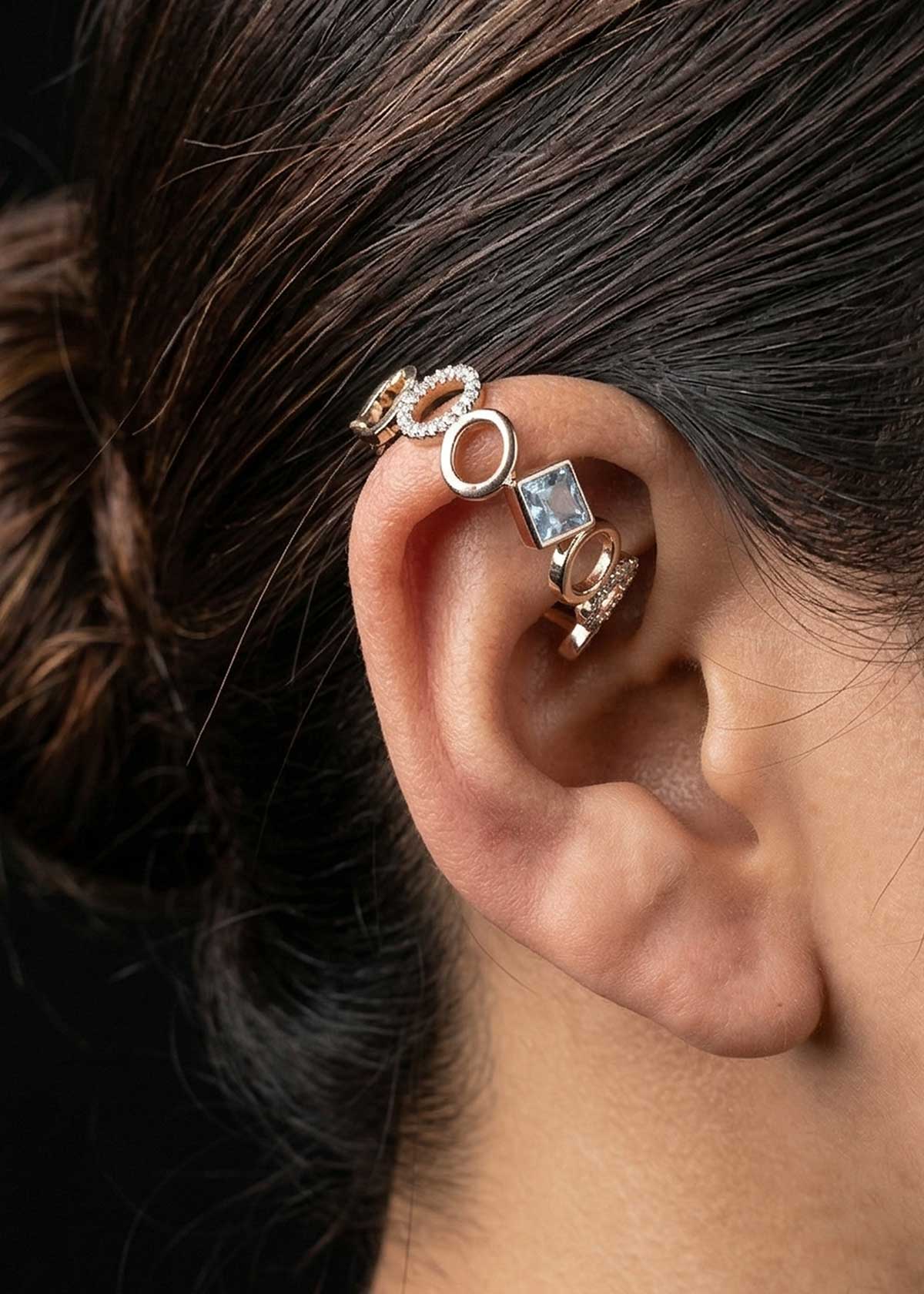Link Design Gold Plated Cubic Zircon Bali Style Ear Cuff For Women