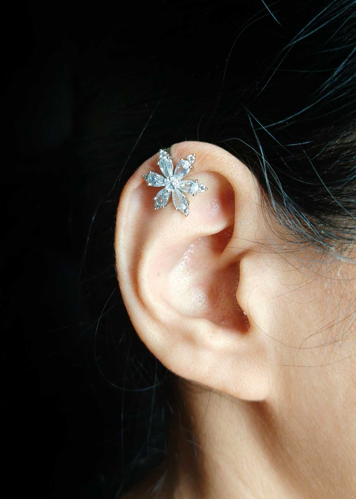 Floral Style Silver Plated Cubic Zircon Ear Cuff For Women