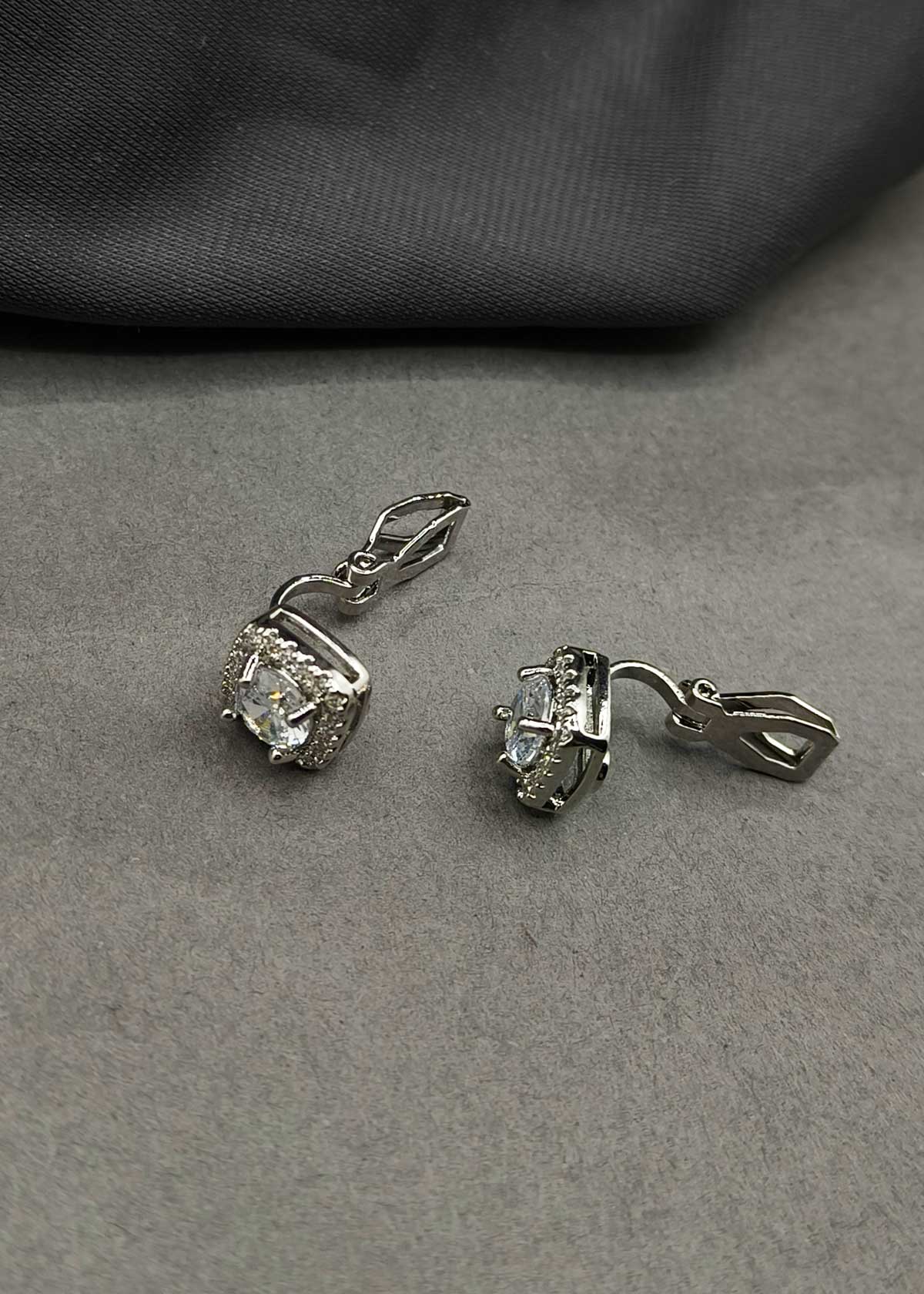 Square Shape Silver Plated Cubic Zircon Ear Cuff For Women