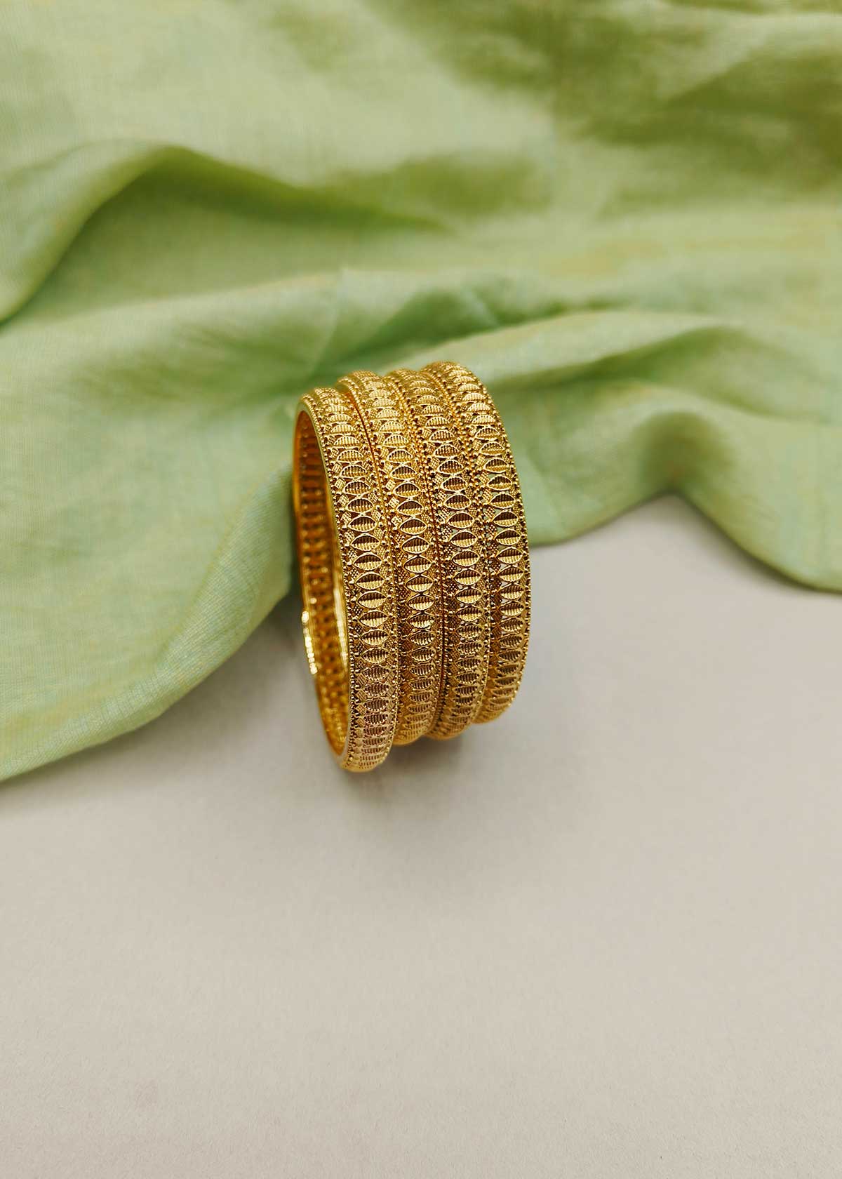 Textured Pattern Antique Gold Bangles (4 Pcs)