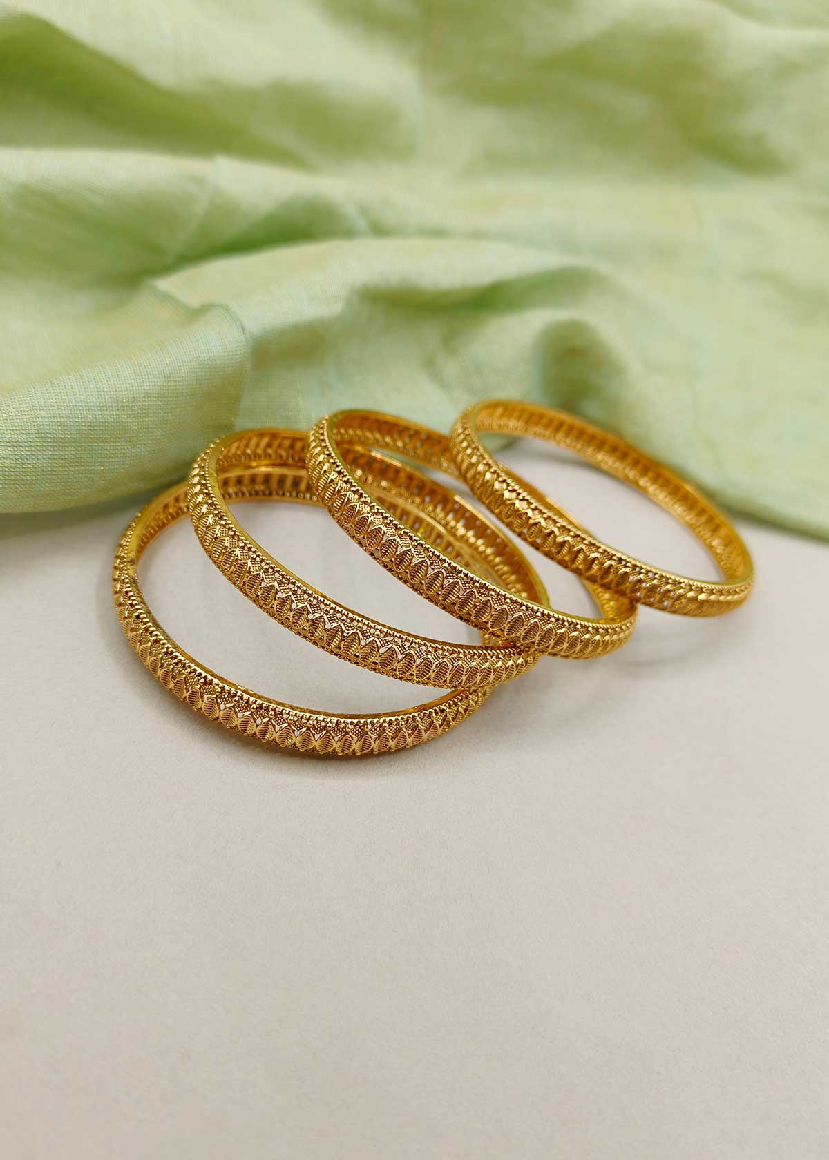 Textured Pattern Antique Gold Bangles (4 Pcs)