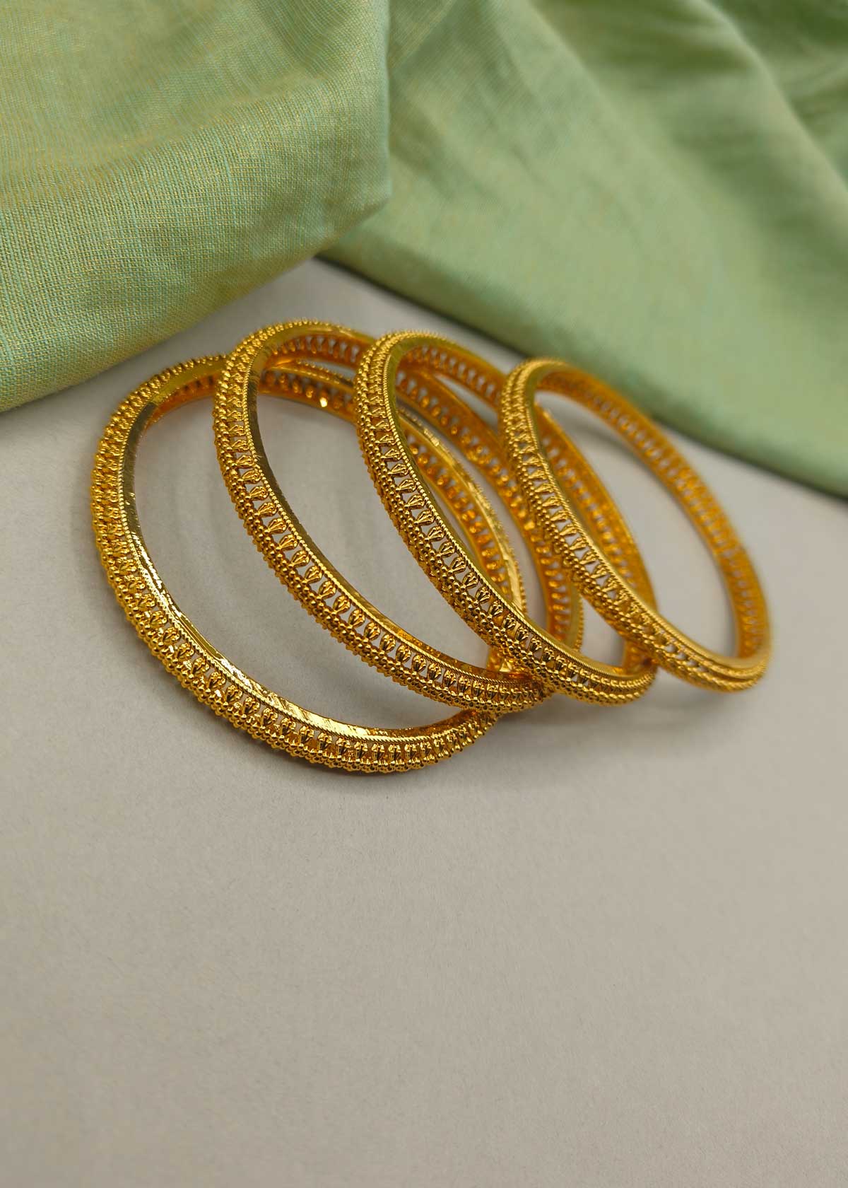 Royal Engraved Antique Gold Finish Bangles (4 Pcs)