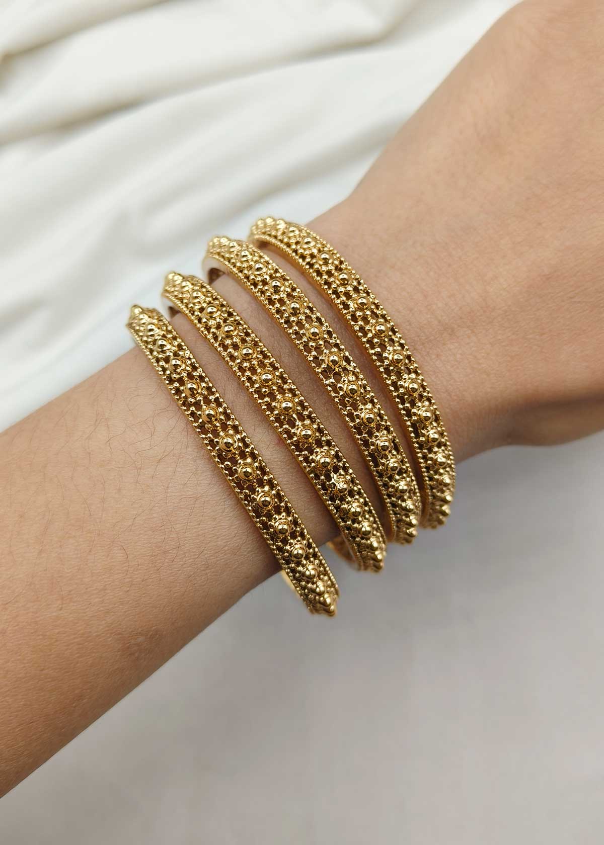 Heavy Antique Gold Fixed Bangles (4 Pcs)
