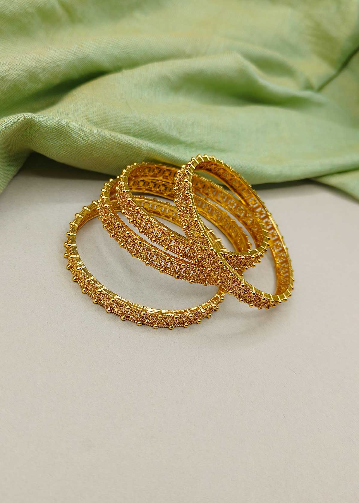 Geometric Cutout Antique Gold Bangles (4 Pcs)
