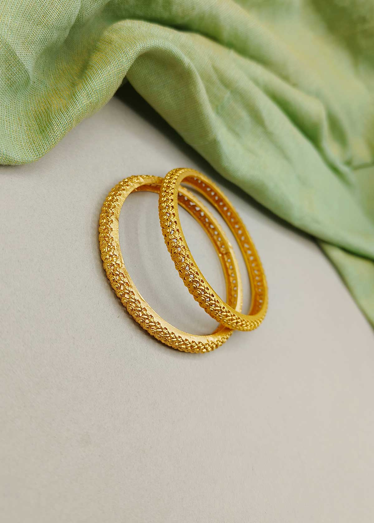 Textured Design Antique Gold Bangles (Pair)