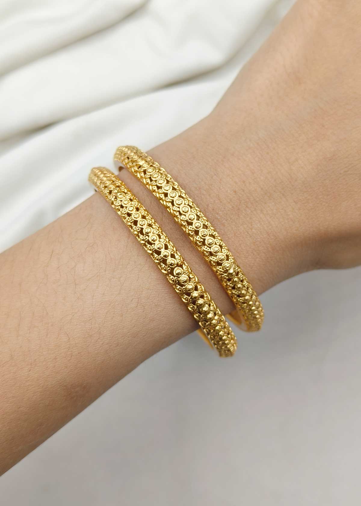 Textured Design Antique Gold Bangles (Pair)