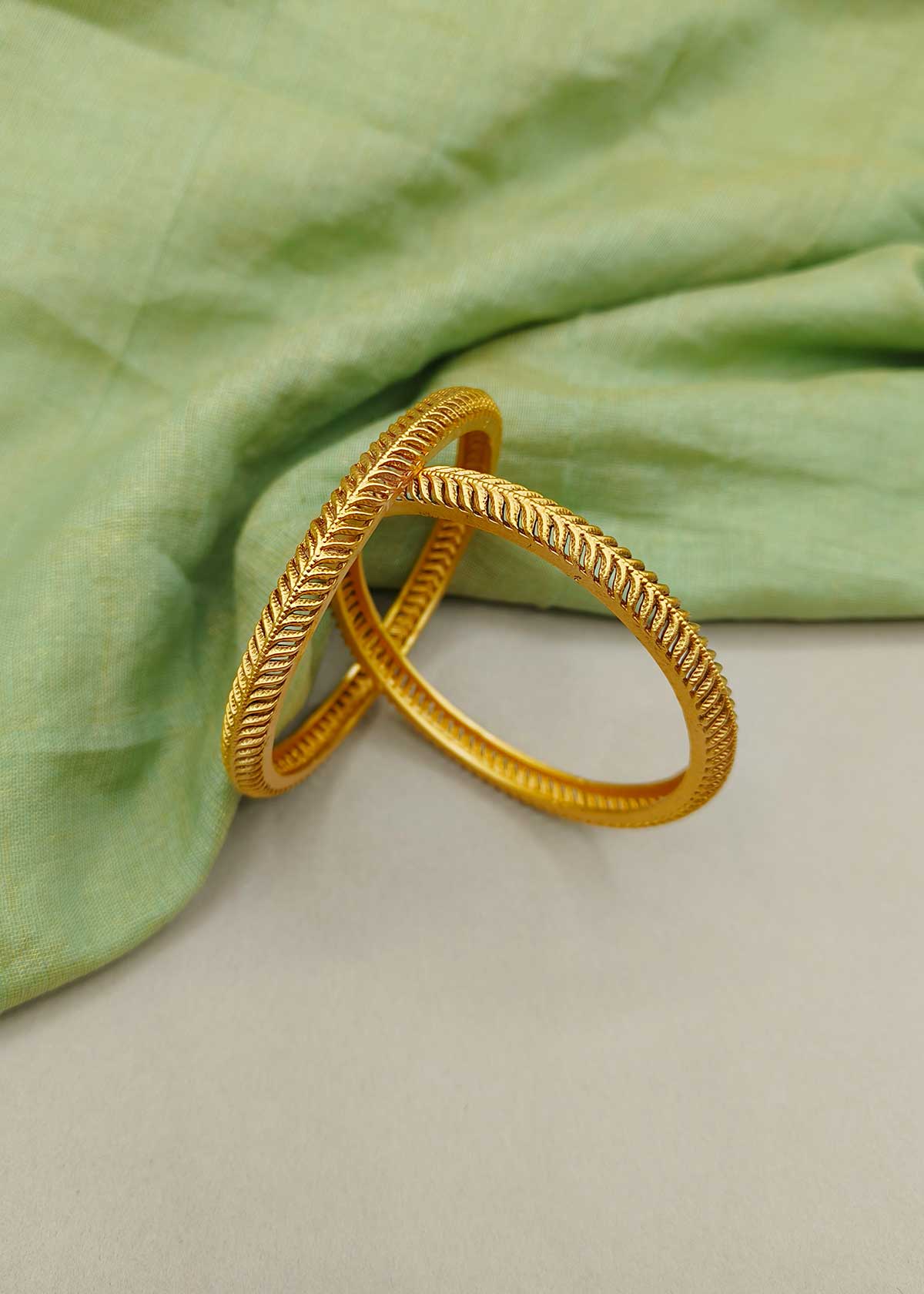 Leaf Pattern Antique Gold Bangles (Pair)