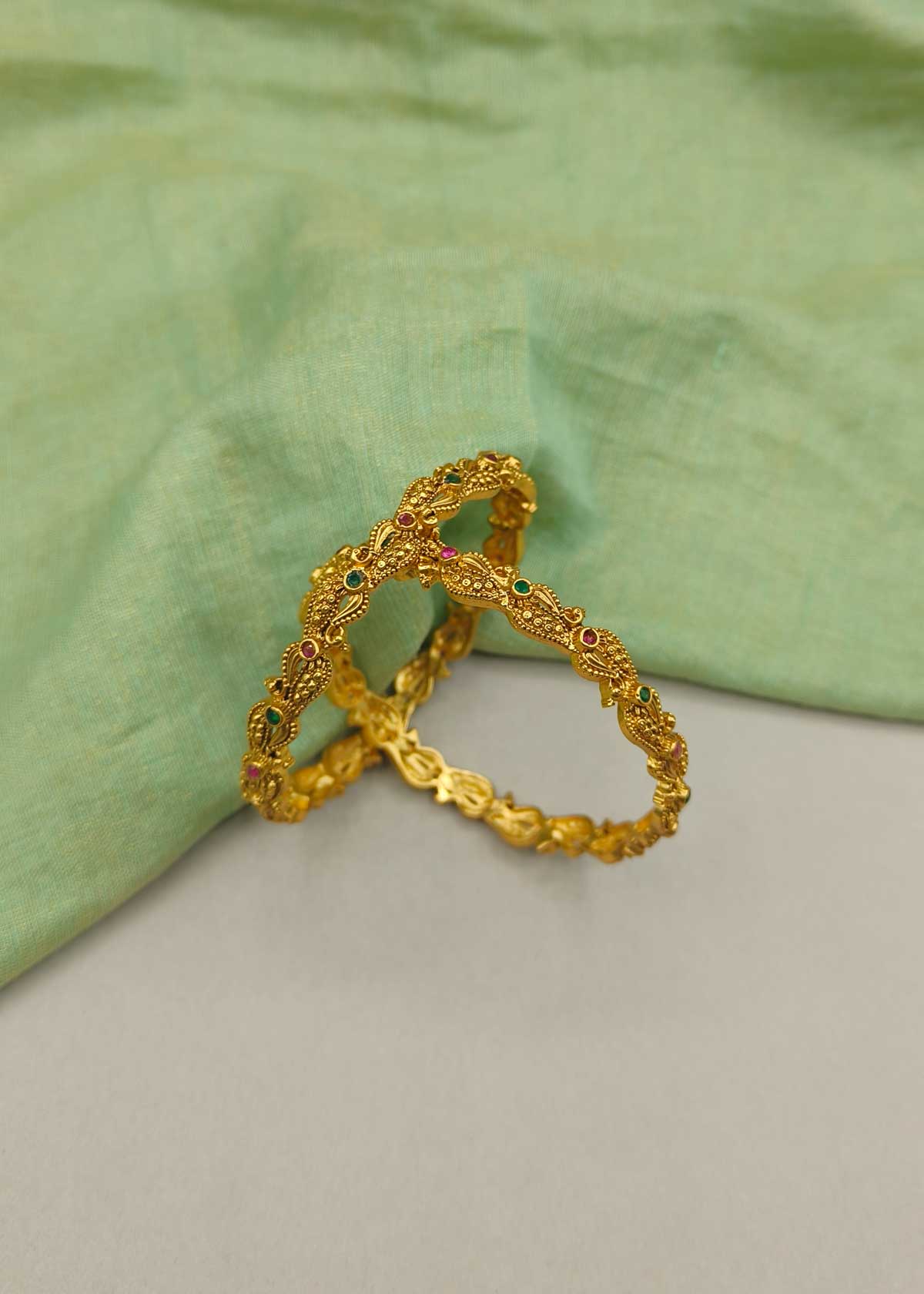 Heritage Look Temple Style Antique Gold Bangles (Pair)