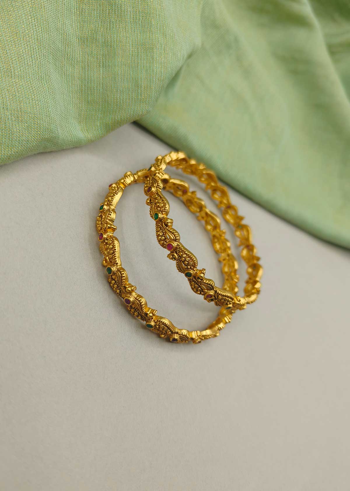 Heritage Look Temple Style Antique Gold Bangles (Pair)