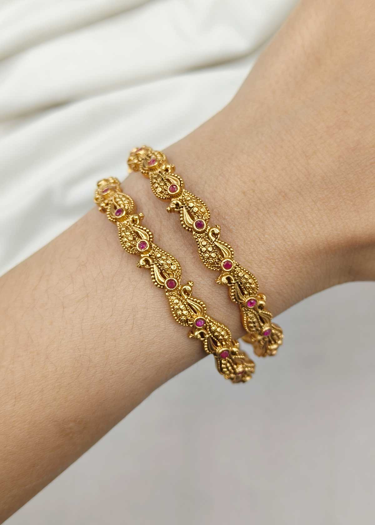 Heritage Look Temple Style Antique Gold Bangles (Pair)