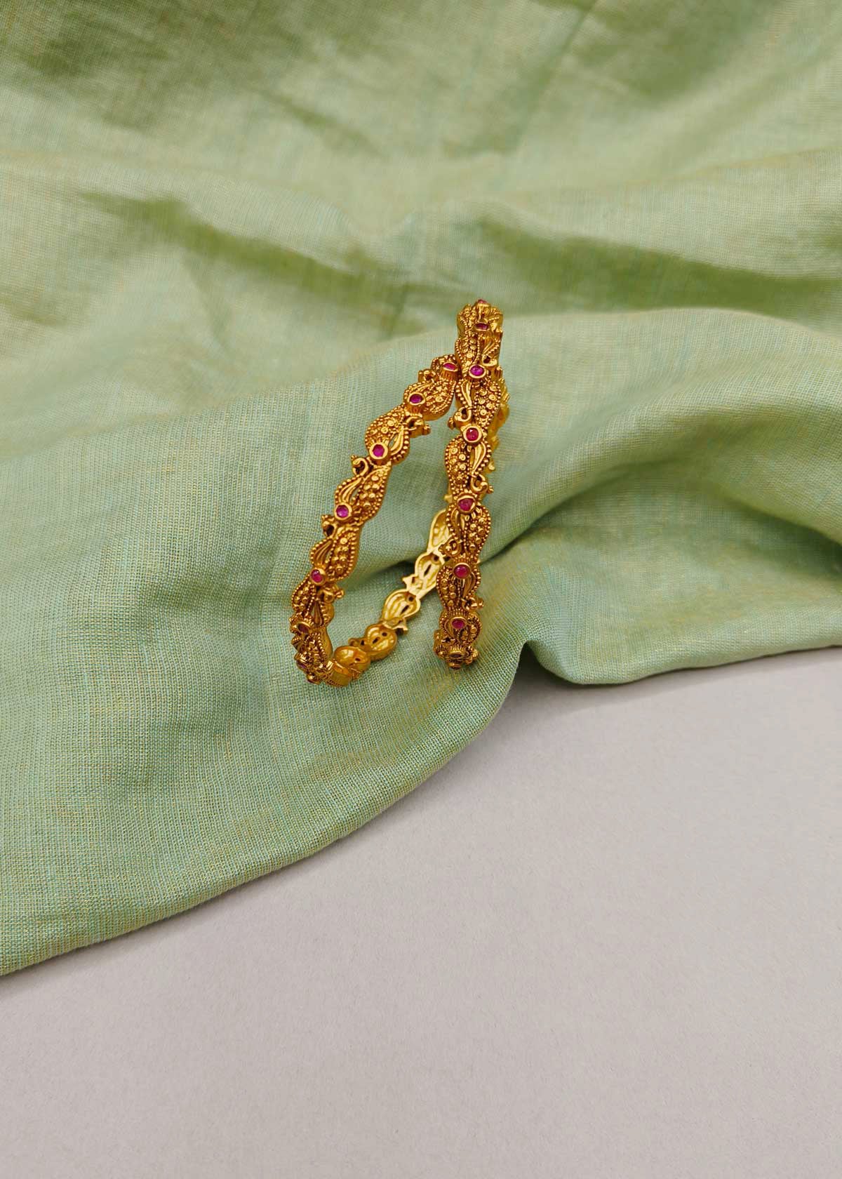 Heritage Look Temple Style Antique Gold Bangles (Pair)