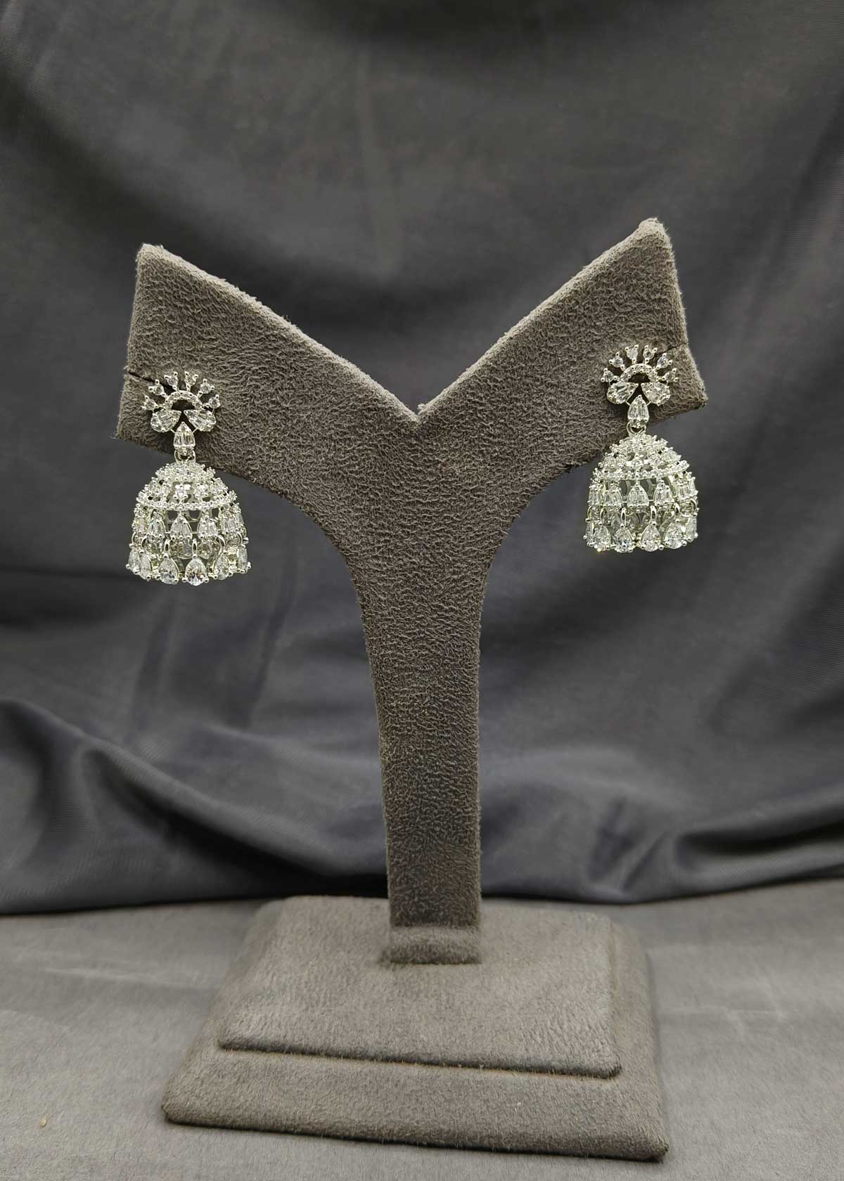Dazzling Cubic Zircon Studded Silver Plated Small Jhumka Earrings for Women