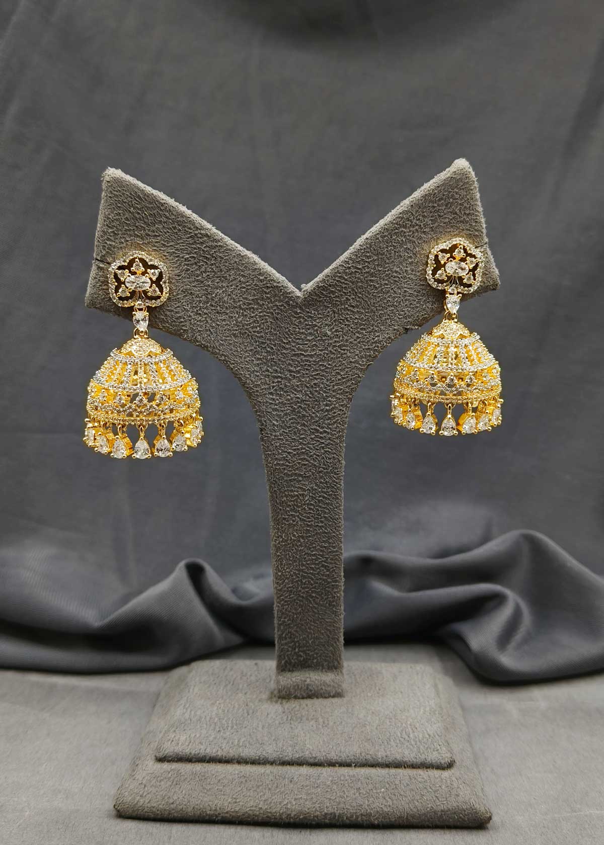 Marquise Diamond Gold And Silver Plated Diamond Small Jhumka Earrings For Women