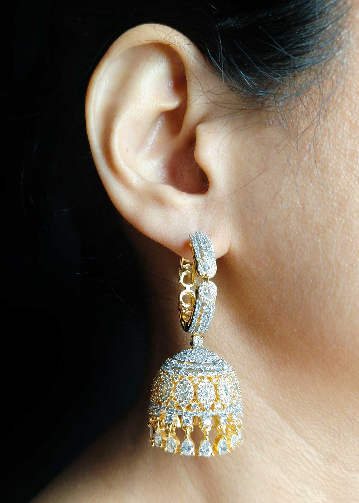 Gold And Silver Plated Classic Diamond Hoops Jhumka Earrings For Women