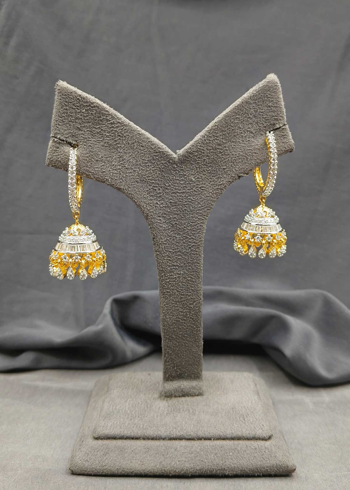 Large Hoop Style Cubic Zircon With Baguette Diamond Gold And Silver Plated Jhumka Earrings For Women