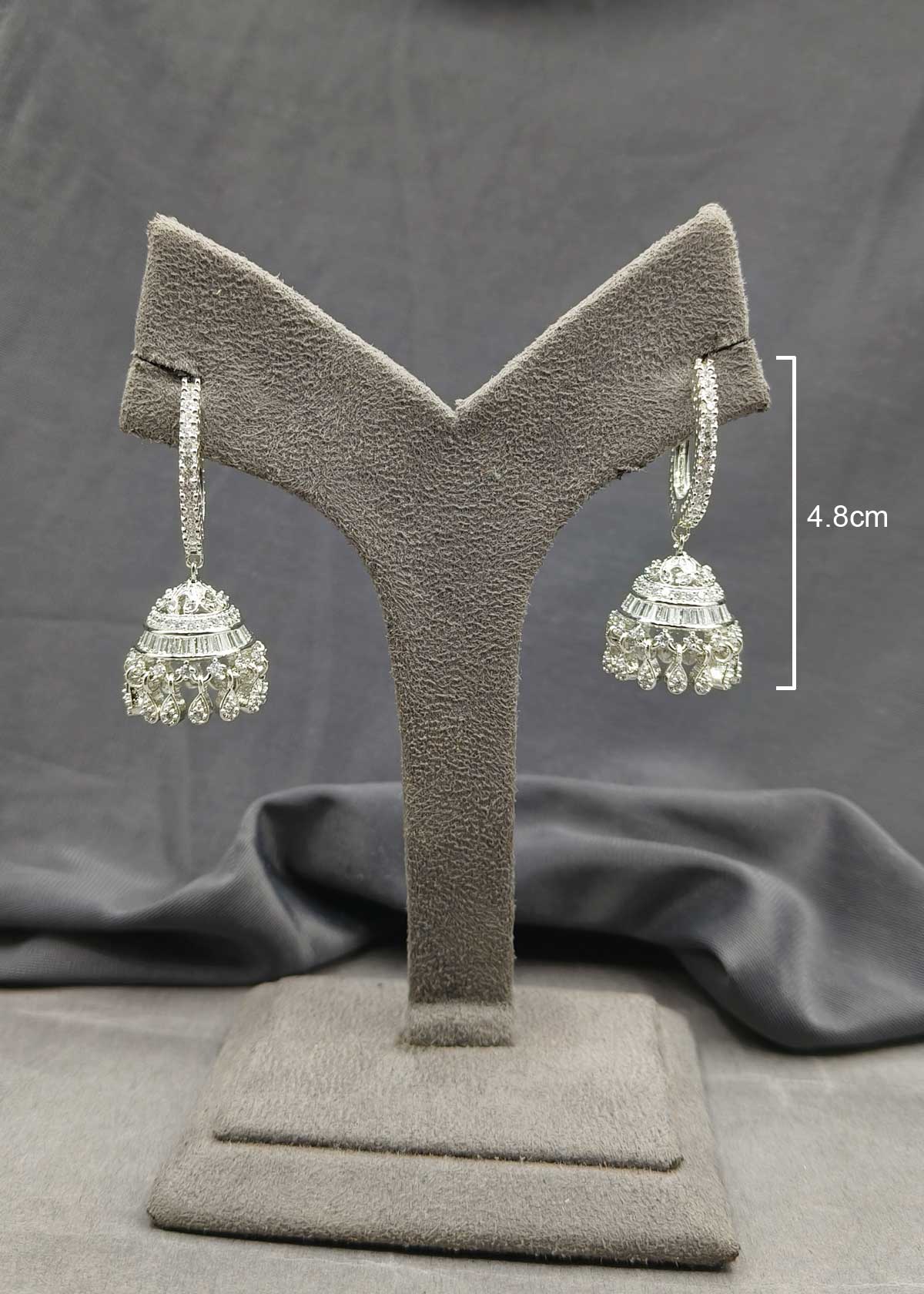 Large Hoop Style Cubic Zircon With Baguette Diamond Gold And Silver Plated Jhumka Earrings For Women