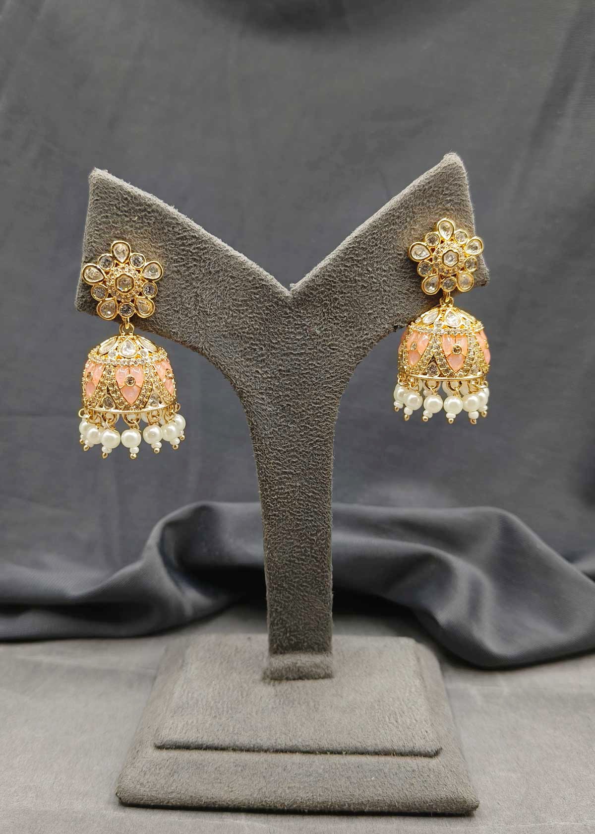 Kundan Colorful Meenakari Hanging Pearl Designer Diamond Jhumka Earrings For Women