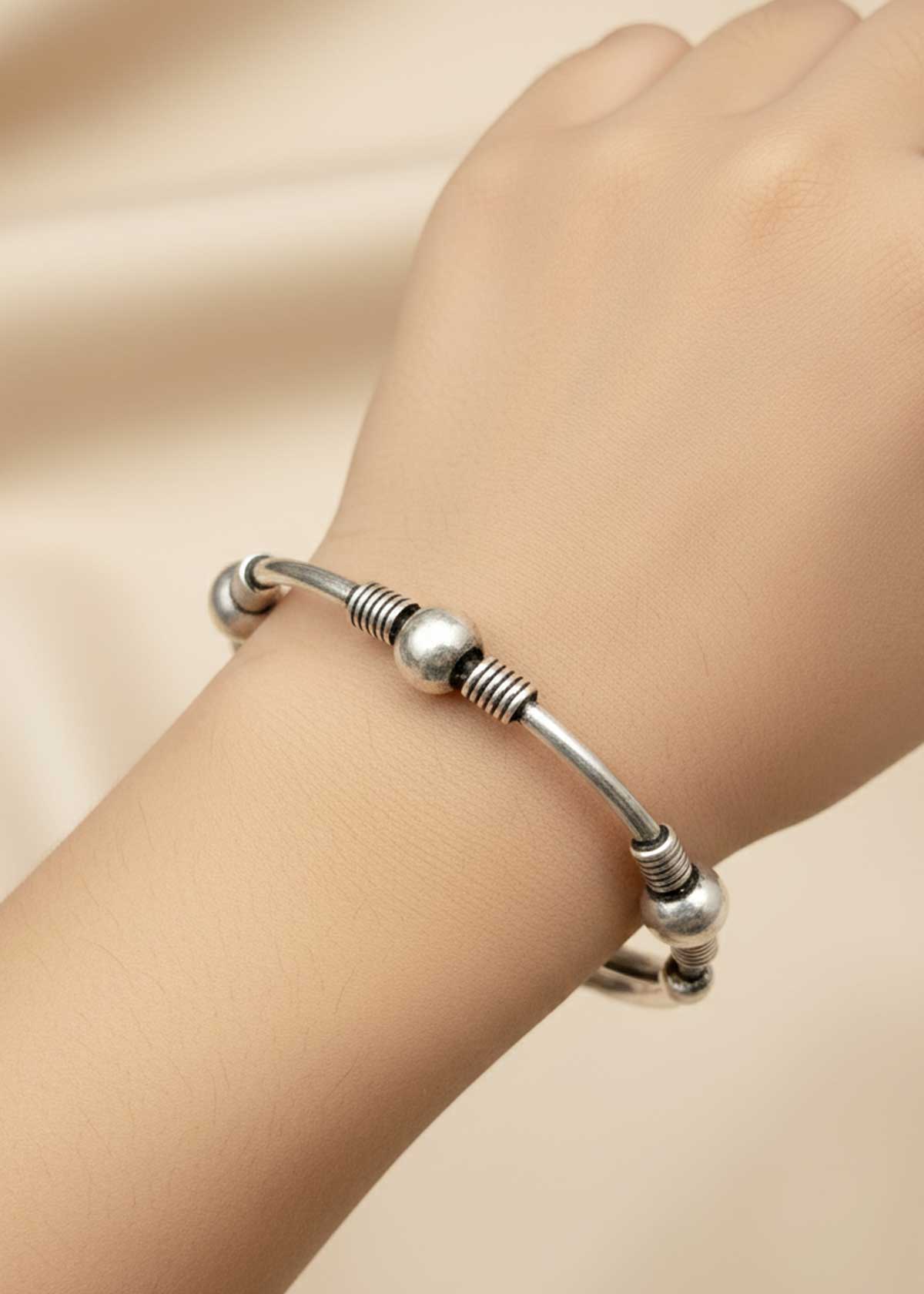 92.5 Sterling Silver Oxidized Coiled Wire Design Adjustable Baby Kada