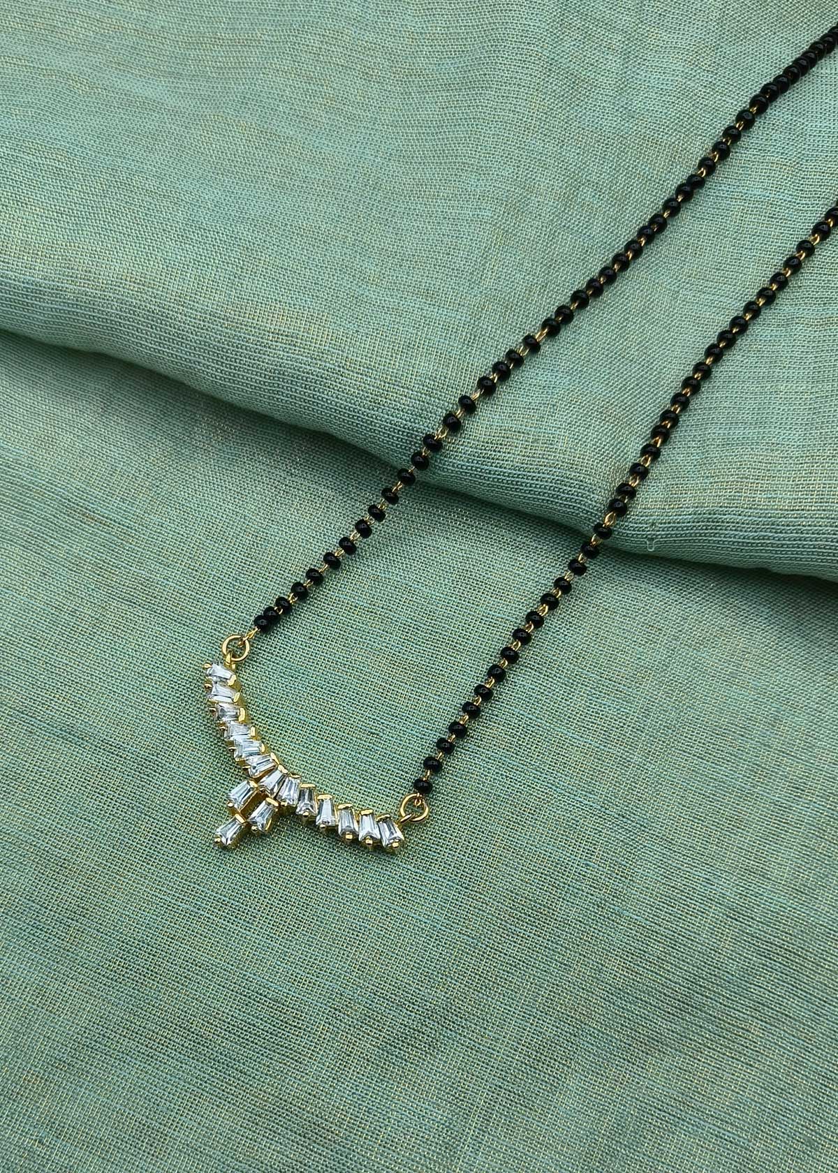 Modern Baguette Diamond Gold Plated Mangalsutra Necklace
