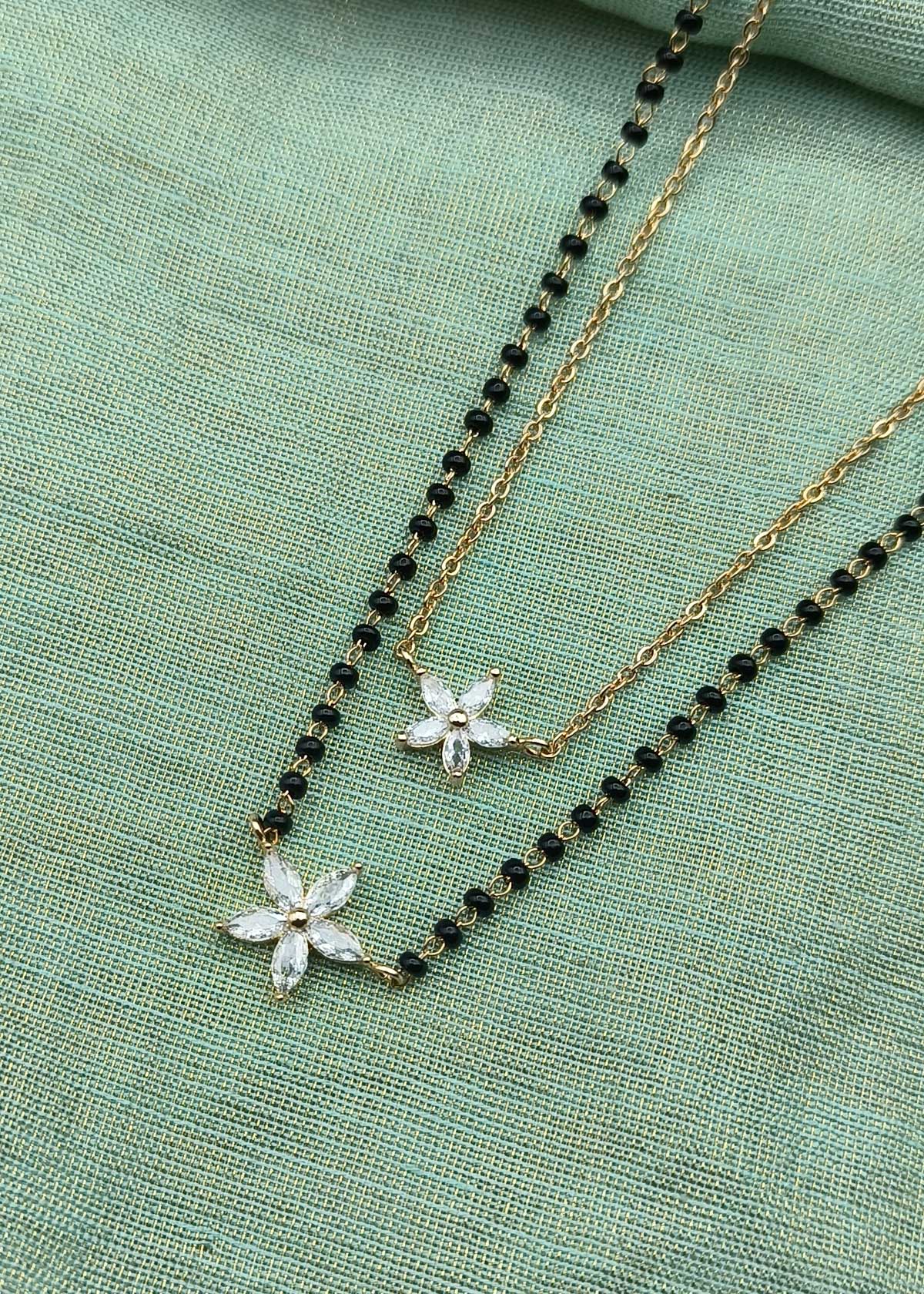 Charming Double Layer Marquise Floral Pendant Gold Plated Mangalsutra Necklace