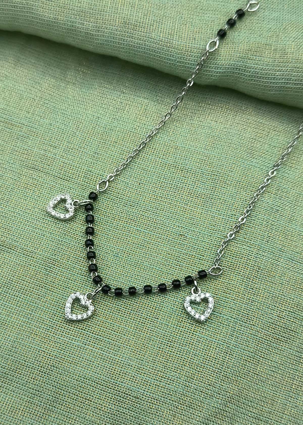 Cubic Zircon Heart Charms Gold And Silver Plated Delicate Mangalsutra Necklace