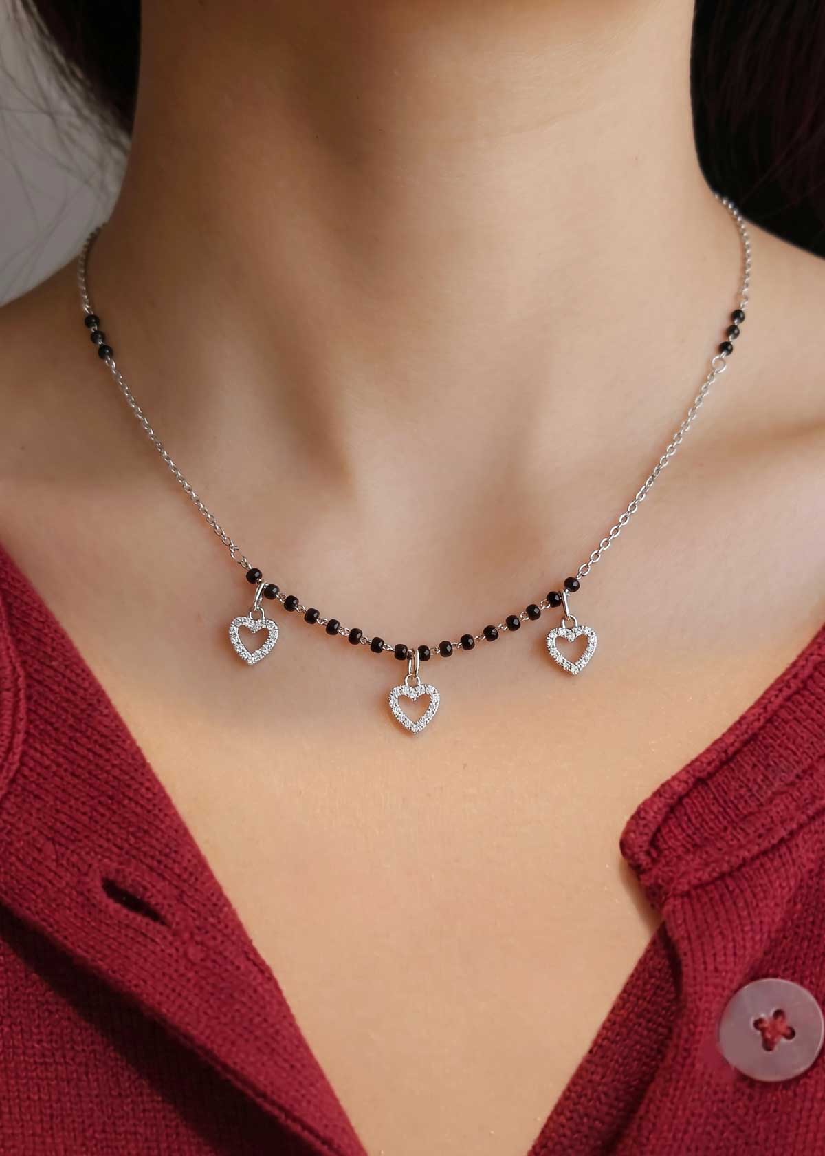 Cubic Zircon Heart Charms Delicate Mangalsutra Necklace