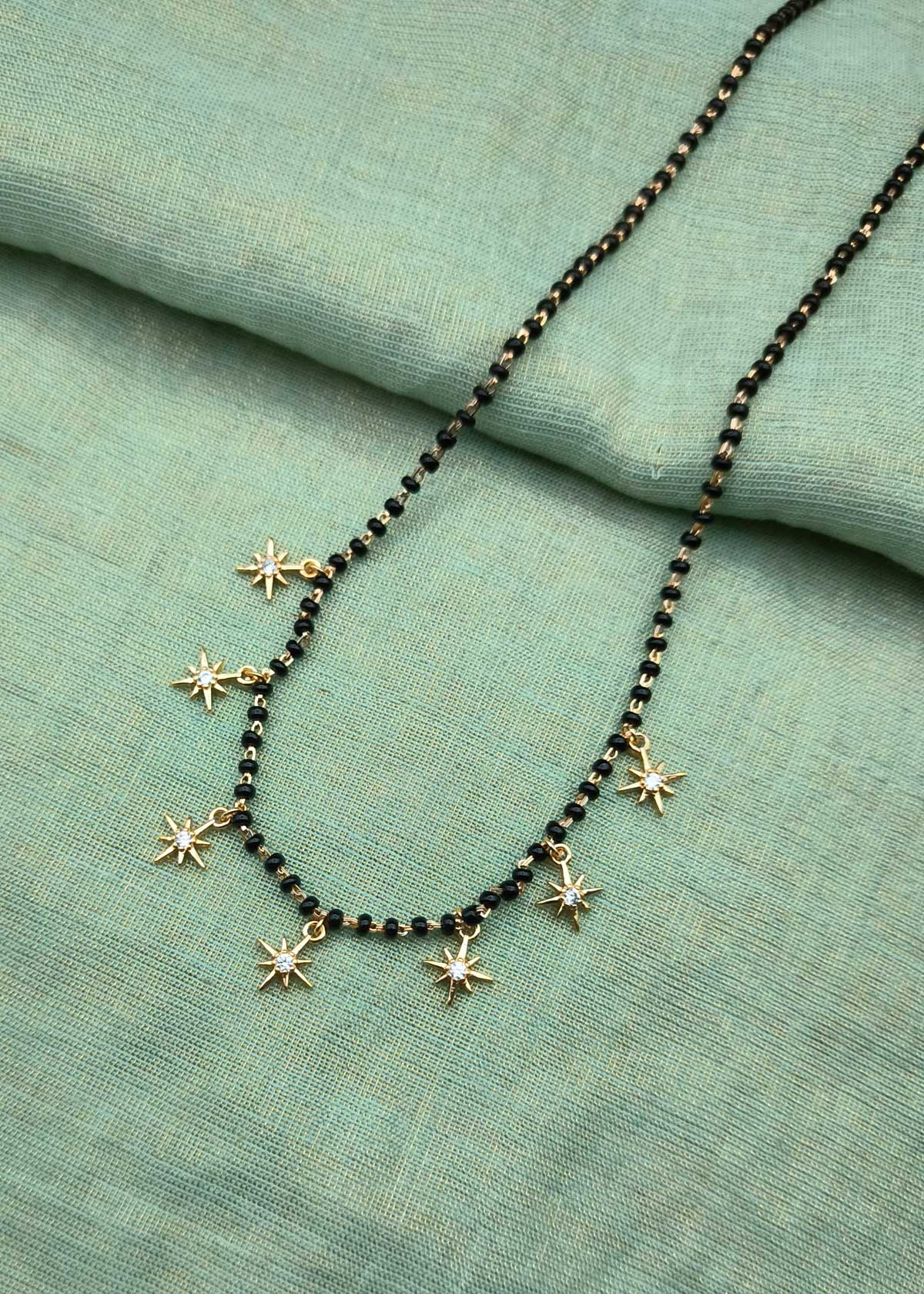 Sparkling Cubic Zircon Star Charms Gold Plated Mangalsutra Necklace