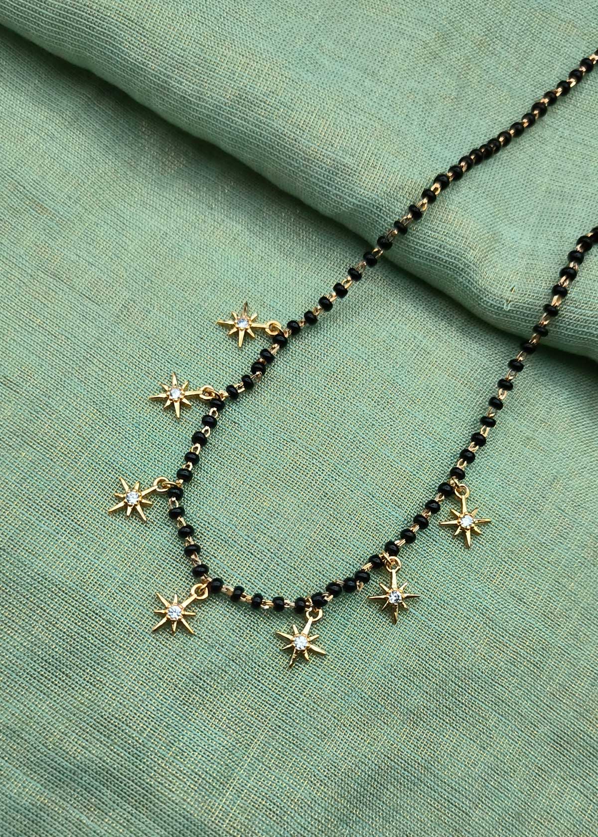 Sparkling Cubic Zircon Star Charms Gold Plated Mangalsutra Necklace