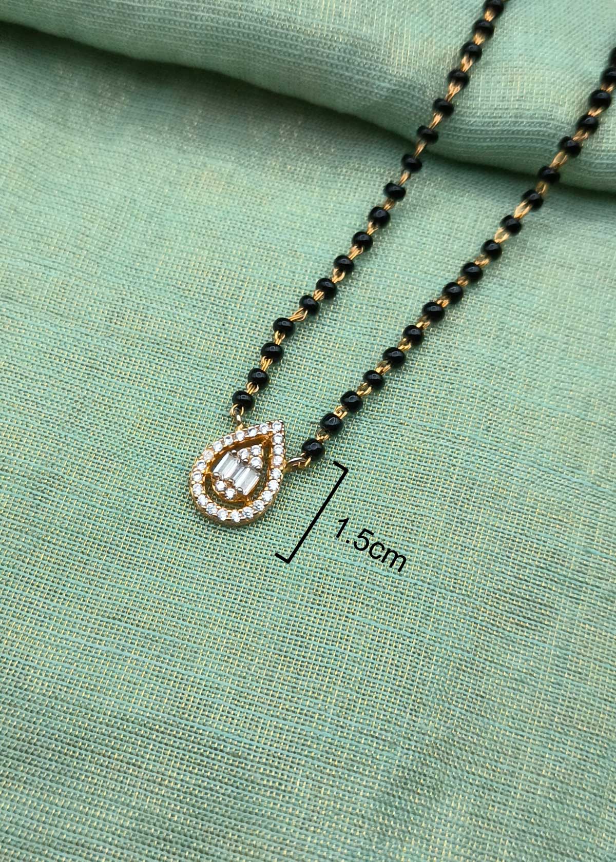 Sparkling Tear Drop Cubic Zircon With Baguette Diamond Pendent Mangalsutra Necklace