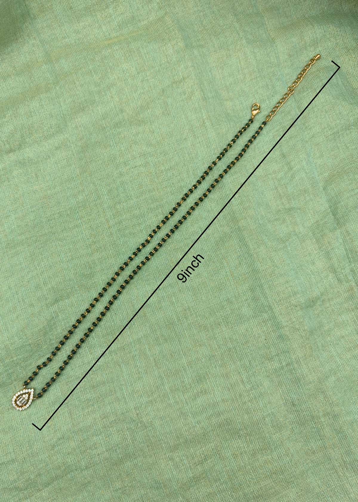 Sparkling Tear Drop Cubic Zircon With Baguette Diamond Pendent Mangalsutra Necklace