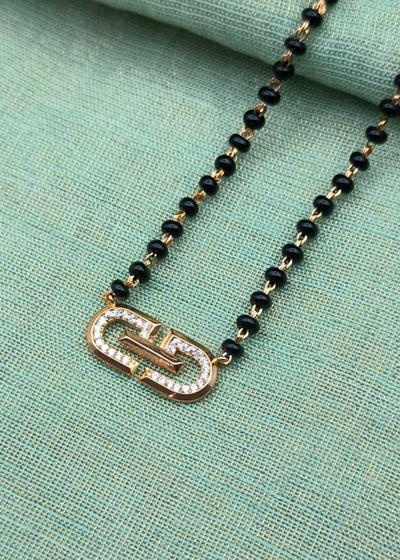 Stunning Cubic Zircon Interlocking Loop Pendant Mangalsutra Necklace