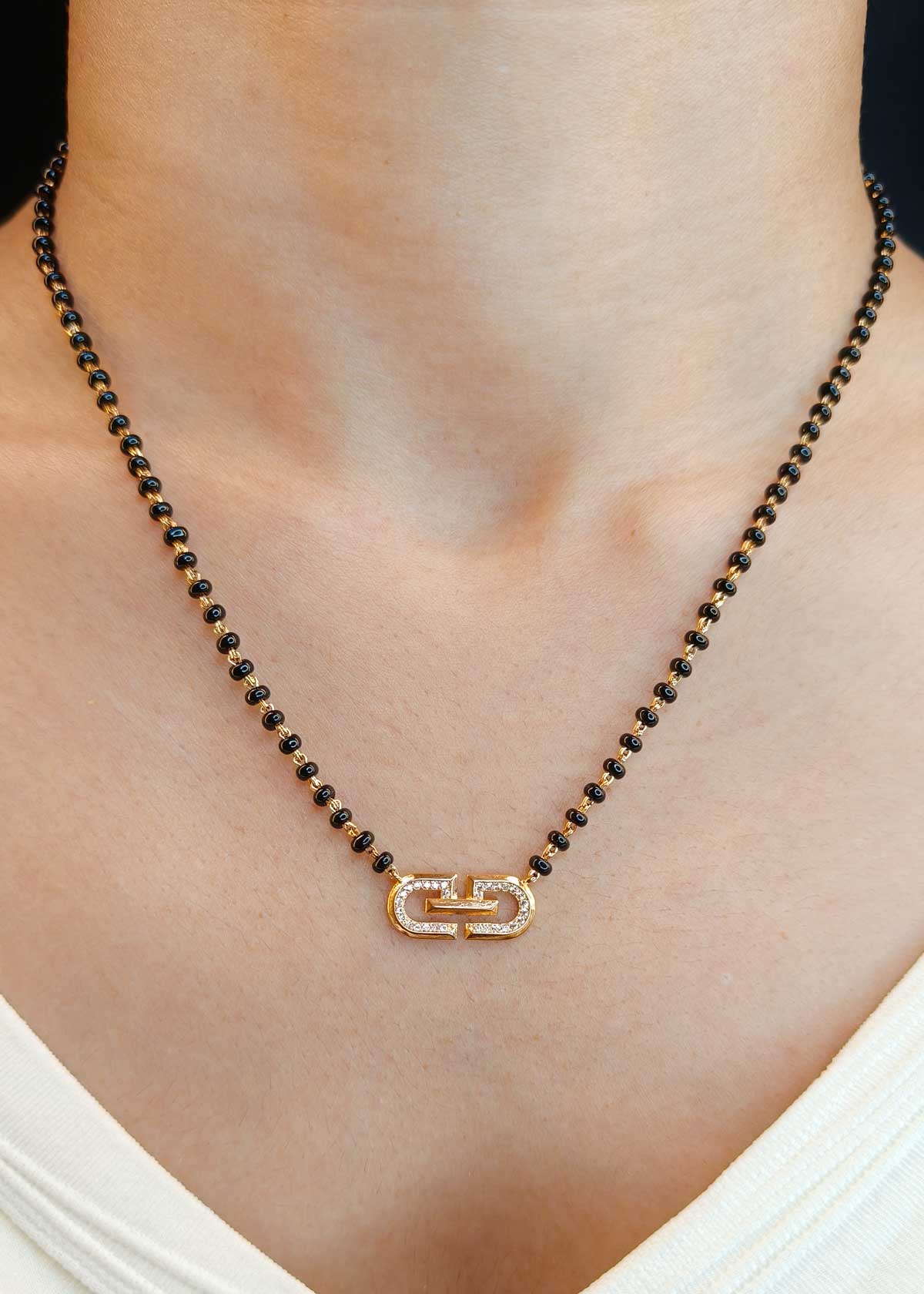 Stunning Cubic Zircon Interlocking Loop Pendant Mangalsutra Necklace