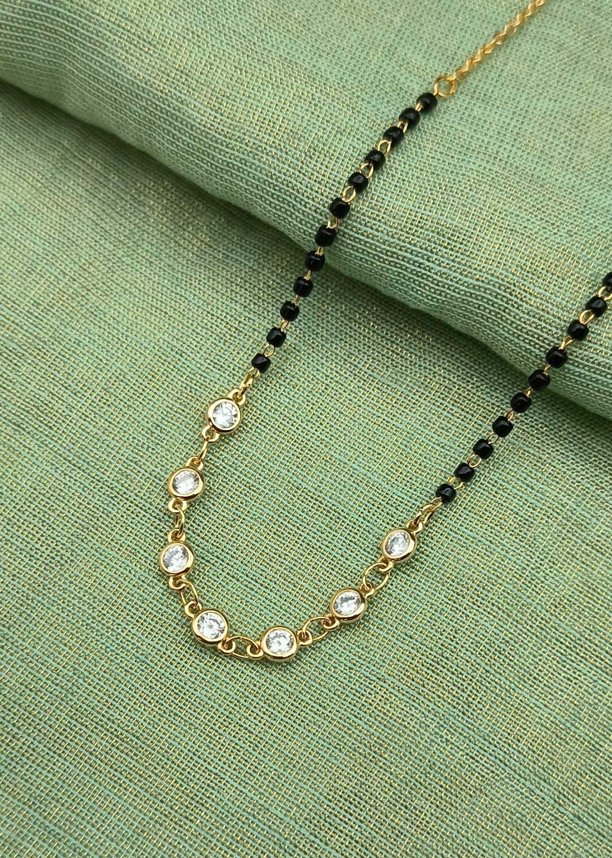 Sparkling Cubic Zircon Dual Tone Delicate Pendant Mangalsutra Necklace