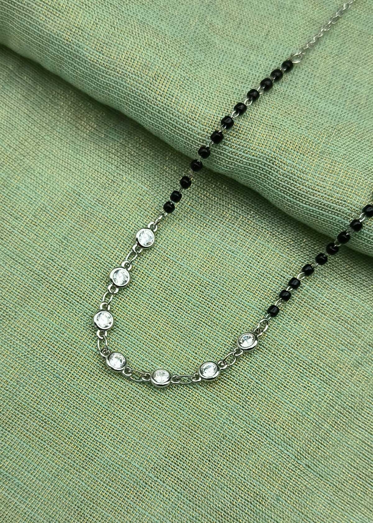 Sparkling Cubic Zircon Dual Tone Delicate Pendant Mangalsutra Necklace
