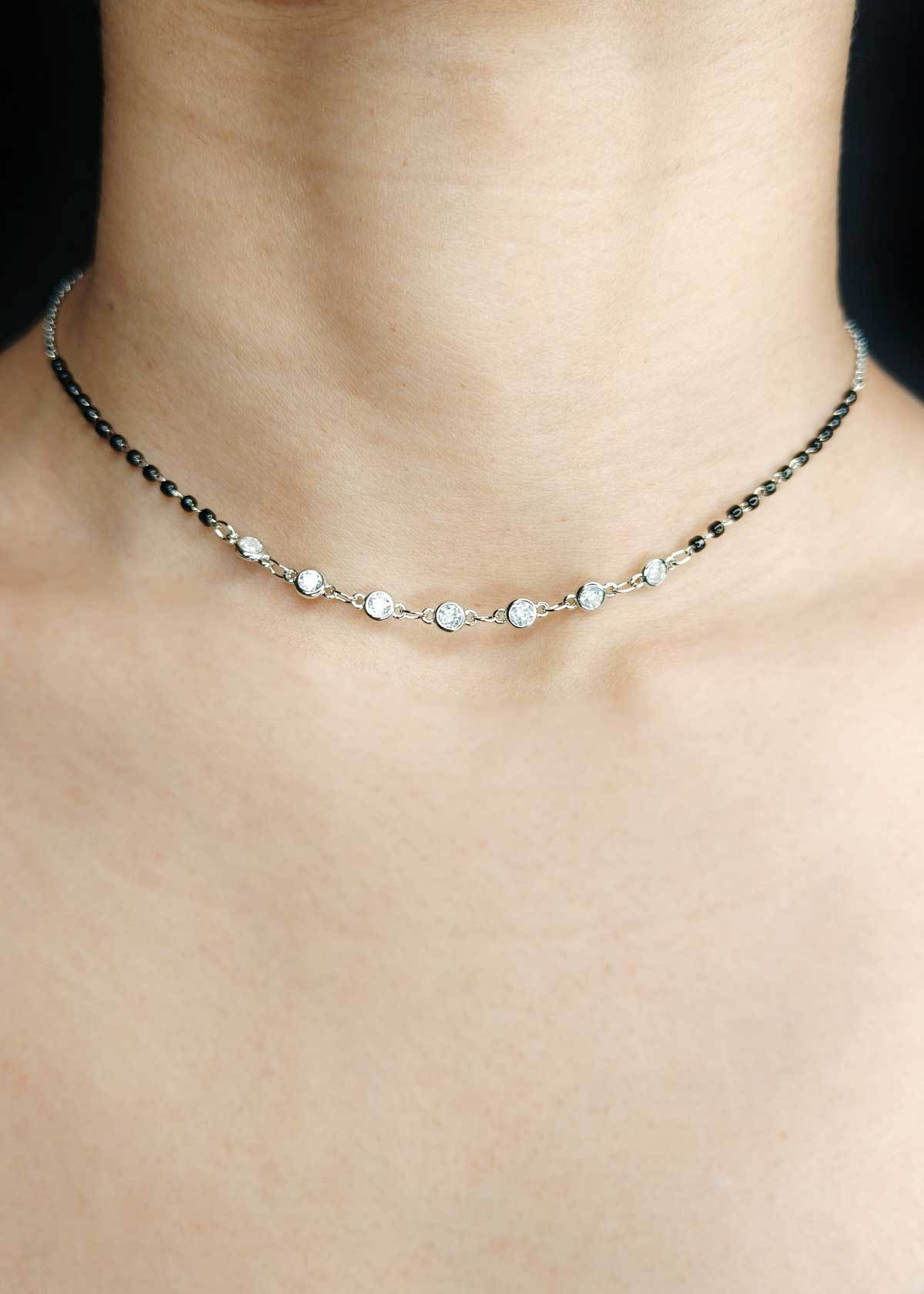 Sparkling Cubic Zircon Dual Tone Delicate Pendant Mangalsutra Necklace