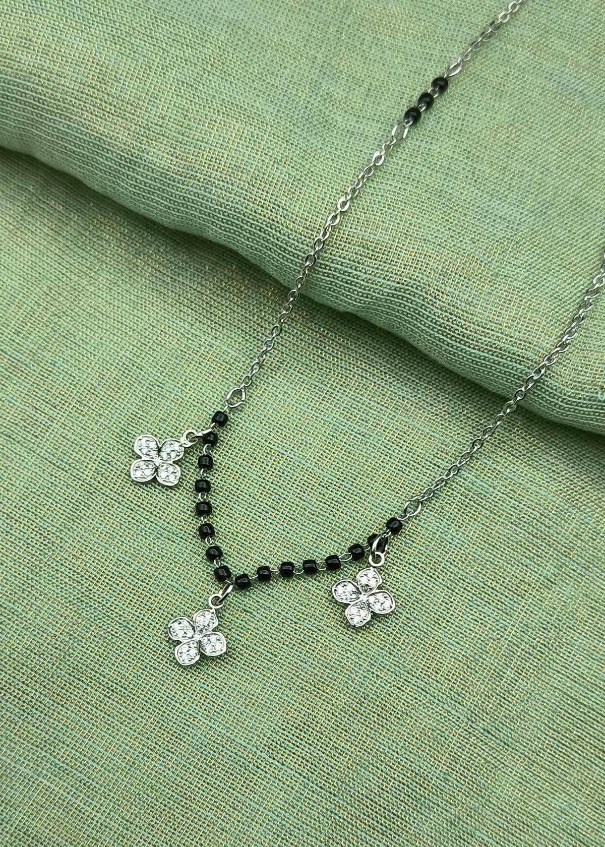 Gold And Silver Plated Cubic Zircon Delicate Clover Pendant Mangalsutra Necklace