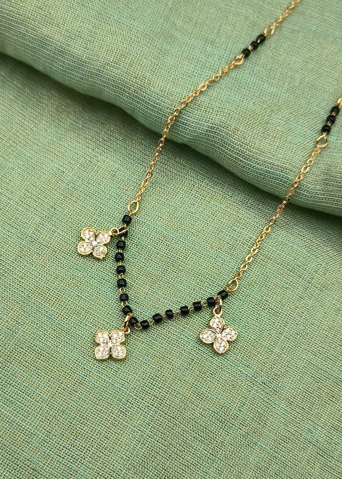 Gold And Silver Plated Cubic Zircon Delicate Clover Pendant Mangalsutra Necklace