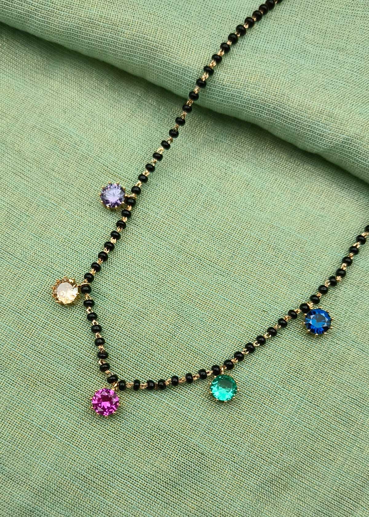 Sparkling Colorful Cubic Zircon Charms Gold Plated Mangalsutra Necklace