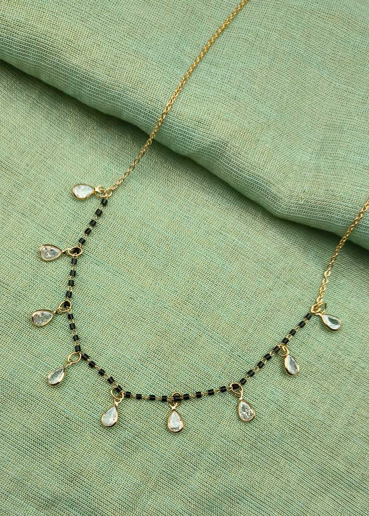 Elegant Gold And Silver Plated Multiple Plain Teardrop Charms Mangalsutra Necklace