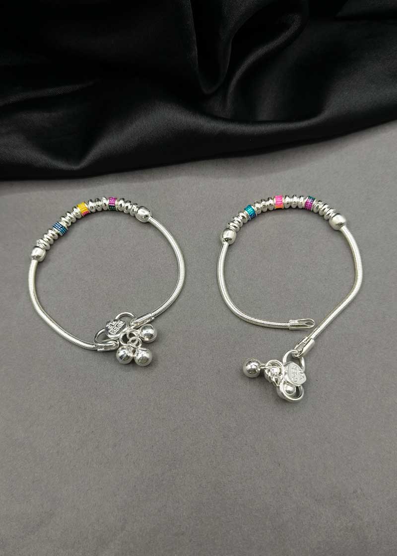 70.0 Sterling Silver Baby Payal/ Anklet With Traditional Meenakari And Ghungroos