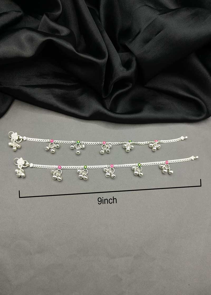 70.0 Sterling Silver Delicate Baby Payal/ Anklet With Meenakari And Ghungroos