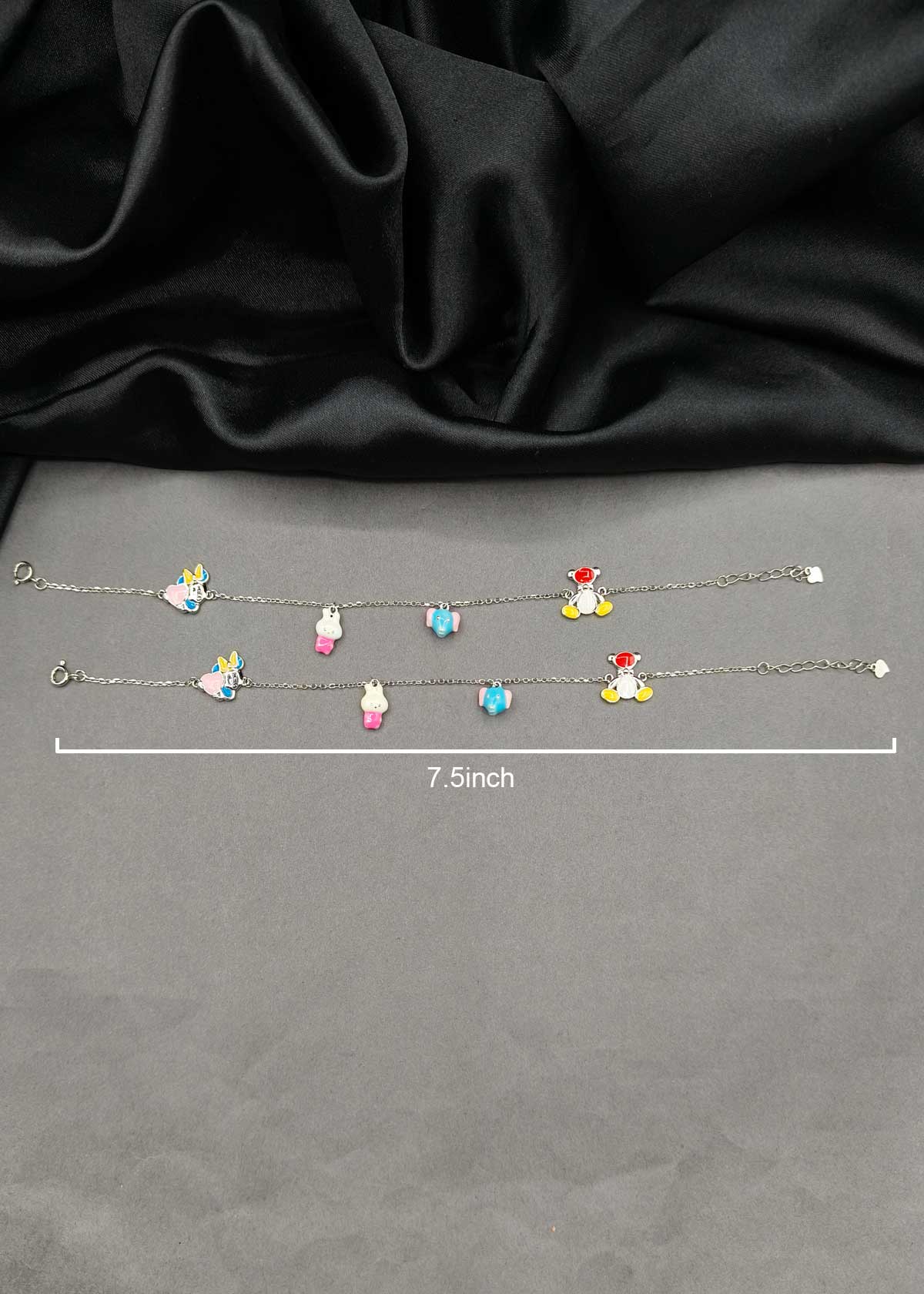 92.5 Sterling Silver Baby Payal/ Anklet With Colorful Meenakari Cartoon Charms