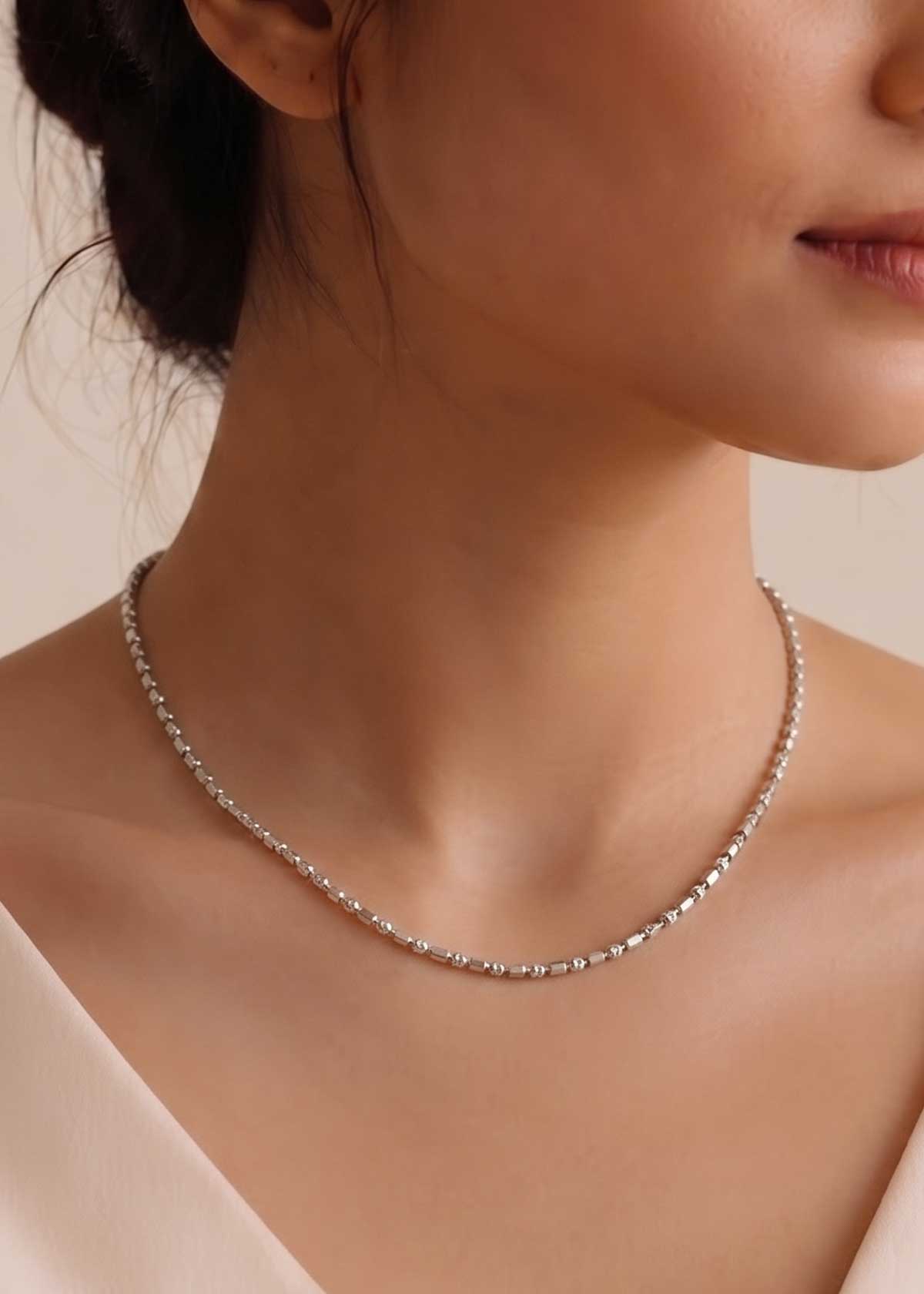 92.5 Sterling Silver Elegant Geometric Pattern Women Chain