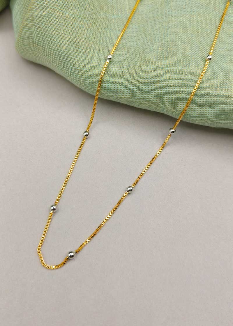 Gold And Silver Plated Box Link With Silver Ball Women Chain