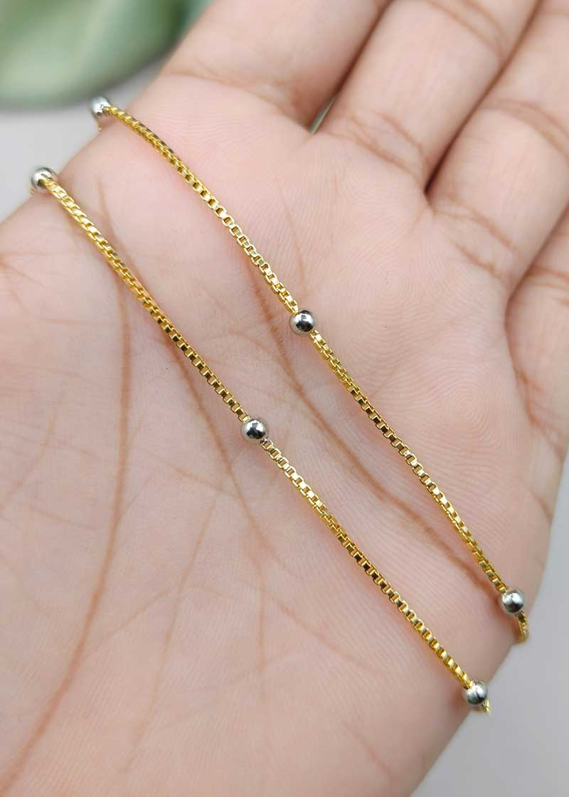 Gold And Silver Plated Box Link With Silver Ball Women Chain