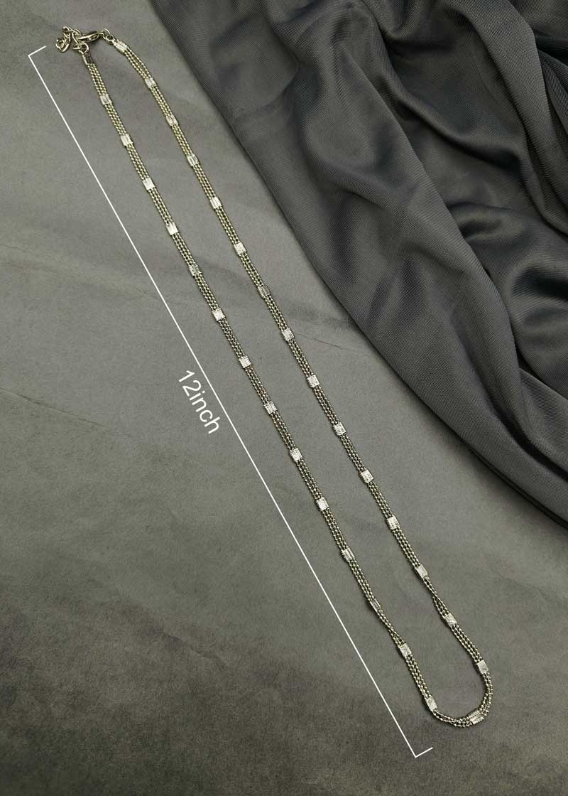 Square Box Link Detail Three Layered Silver Plated Women Chain