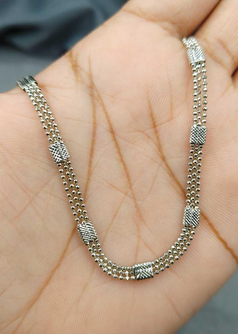 Square Box Link Detail Three Layered Silver Plated Women Chain